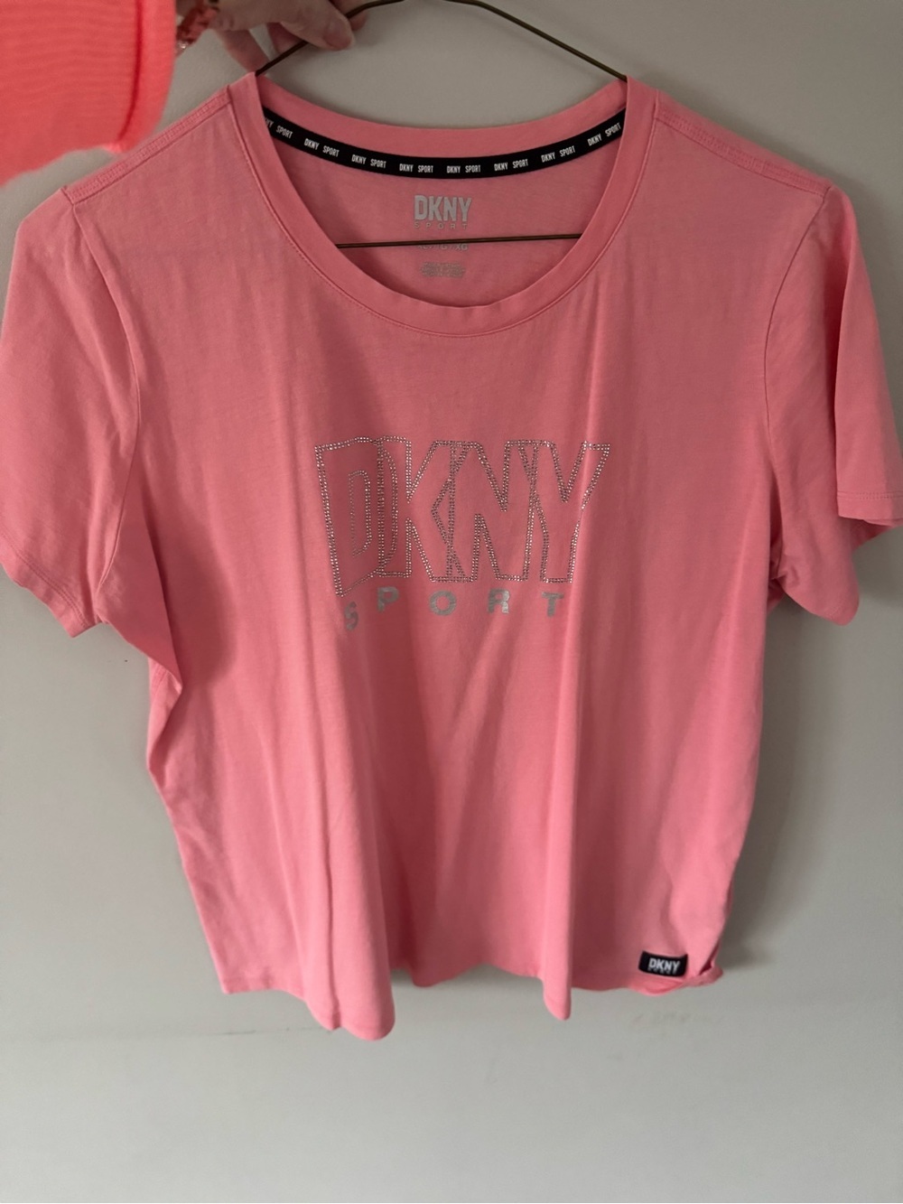 DKNY Women's Sport t-shirt rhinestone logo Pink Summer Beach Exercise Good used